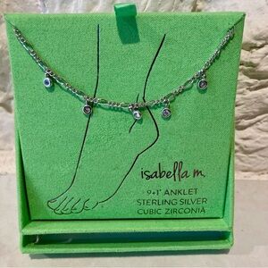 NWTIB Isabella M sterling silver ankle bracelet with cubic zirconium dangles